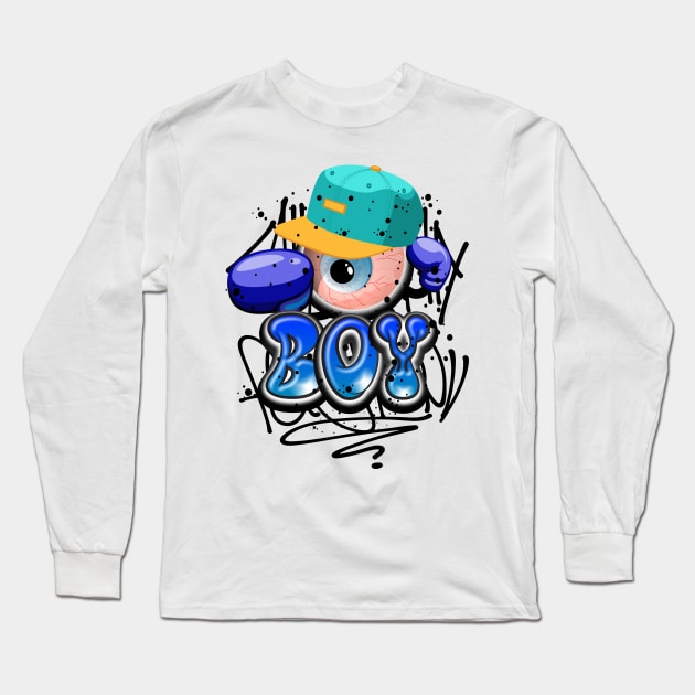 Boxing Boy Funny Cartoon T-shirt Long Sleeve T-Shirt by Mister Graffiti